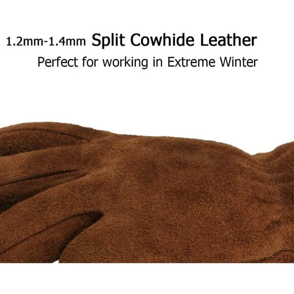 Brown Winter Thermal Leather Work Gloves with Thick Imitation Lambswool Lining - Picture 4 of 9